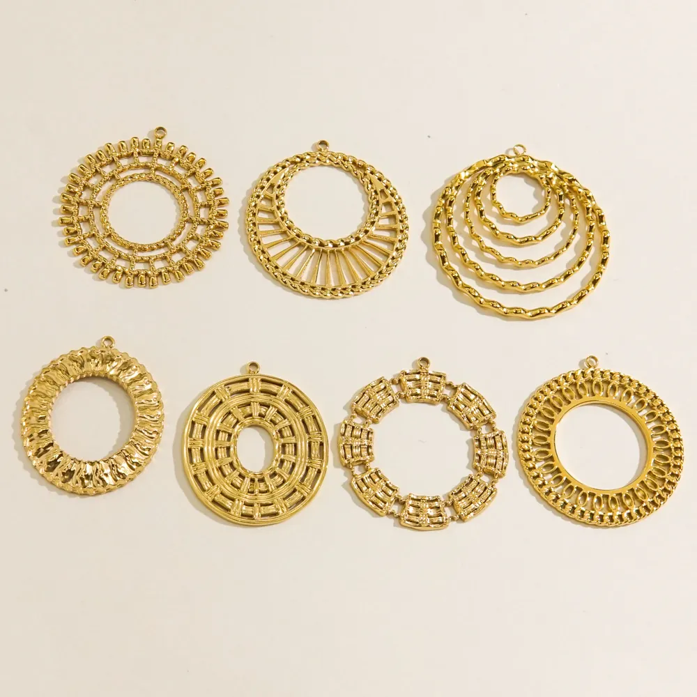 Ciondolo Rotondo Acciaio Inossidabile Placcato Oro 14K Cavo Strutturato Retro Stile Francese Accessori Per Creazione Di Gioielli DIY Geometrico