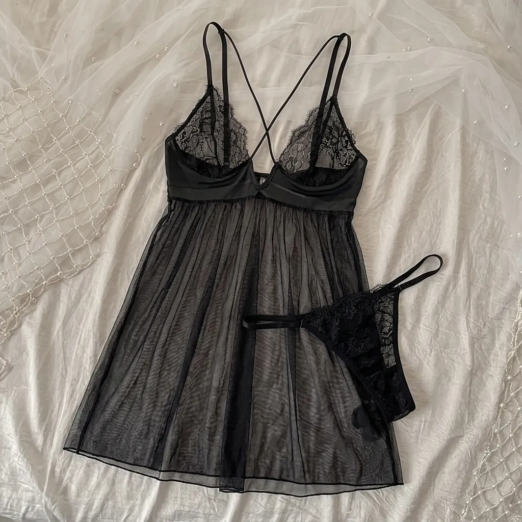 Women Sexy Lingerie Lace Mesh Transparent Nightdress Thong Spaghetti Strap V Neck Backless Exotic Sleepwear For Ladies
