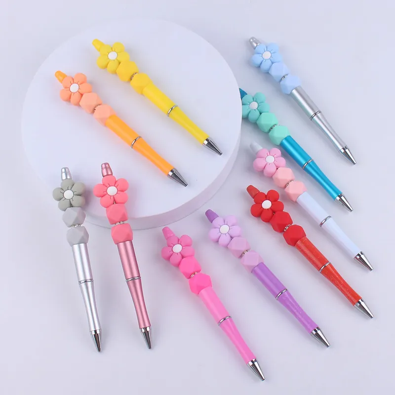 Beaded Ballpoint Pen With Silicone Flower Beads Creative DIY Handcrafted Stationery Novelty Writing Gift For Office School