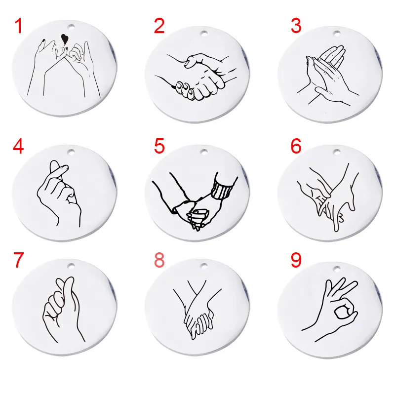 Ronde Roestvrijstalen Hangers Handgebaar Patroon Gladde Afwerking Charmes Voor DIY Sieraden Maken Kettingen En Armbanden
