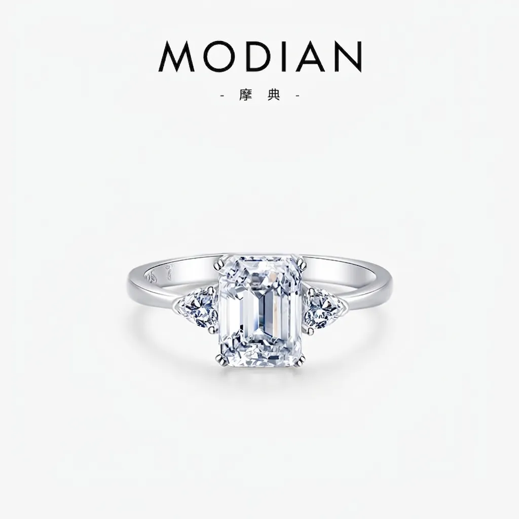 925 Sterling Silver Ring For Women Emerald Cut Zirconia Three Stone Engagement Luxury Jewelry Elegant Classic