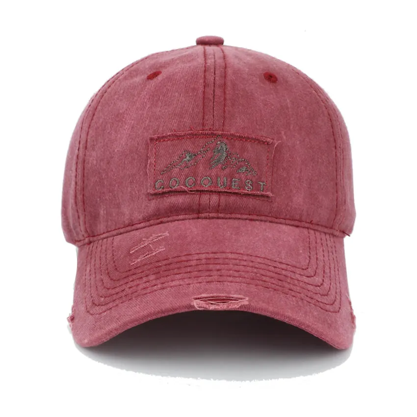 Baseball Cap Washed Cotton Distressed Vintage Patch Mountain Adjustable Outdoor Sun Protection Unisex Casual Sport