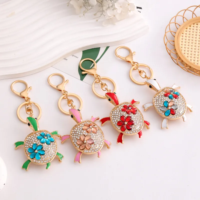 Turtle Keychain Rhinestone Zinc Alloy Sea Turtle Pendant For Handbags Backpacks Sparkling Animal Key Ring Luxury Gift