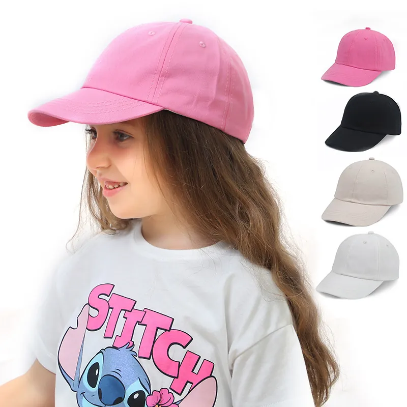 Kids Baseball Cap Cotton Polyester Plain Solid Color Adjustable Sun Protection Curved Brim For Toddler Boys Girls