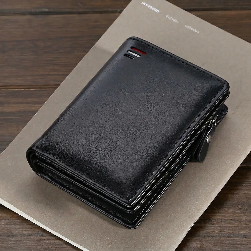 Men's Short Vertical Wallet PU Leather With Zipper Multi Card Slots ID Window Business Casual Style