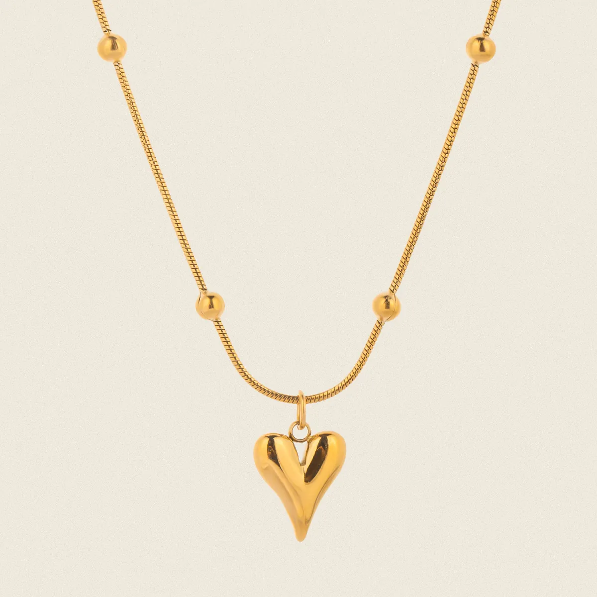 Minimalist 18K Gold Plated Stainless Steel Heart Pendant Necklace Snake Bone Chain With Beads Jewelry For Women Valentine Gift