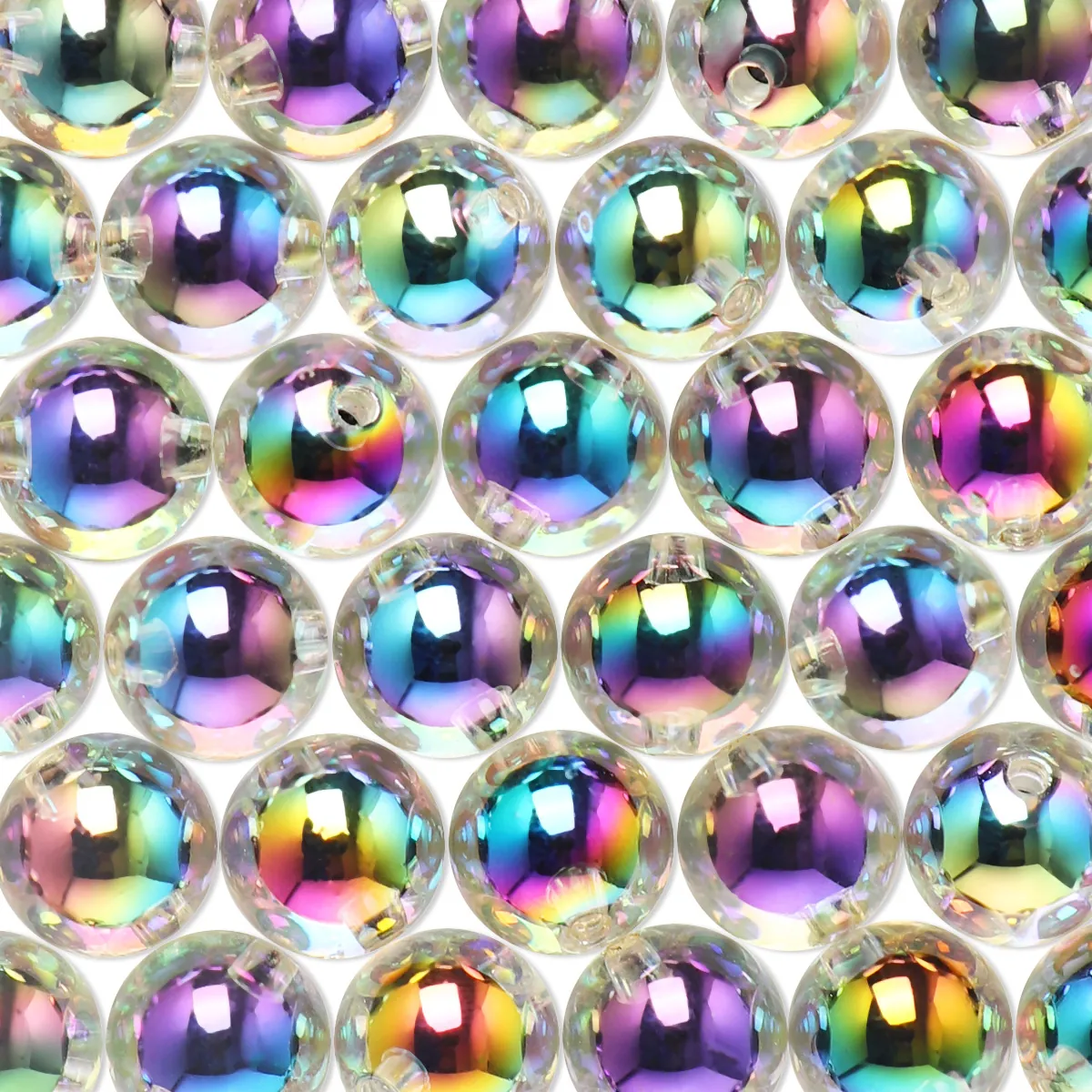 Round Acrylic Beads Iridescent AB Color Plated Loose Spacer Beads For DIY Jewelry Making Bracelet Necklace Crafting