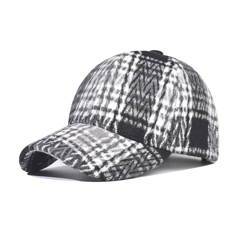 Plaid Baseball Cap Thickened Woolen Texture Warm Autumn Winter Retro Adjustable Casual Hat For Men Women