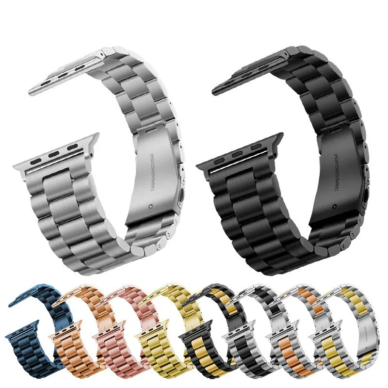 Stainless Steel Watch Band Replacement Strap Link Chain Solid Metal Bracelet With Folding Clasp Compatible With Smartwatch