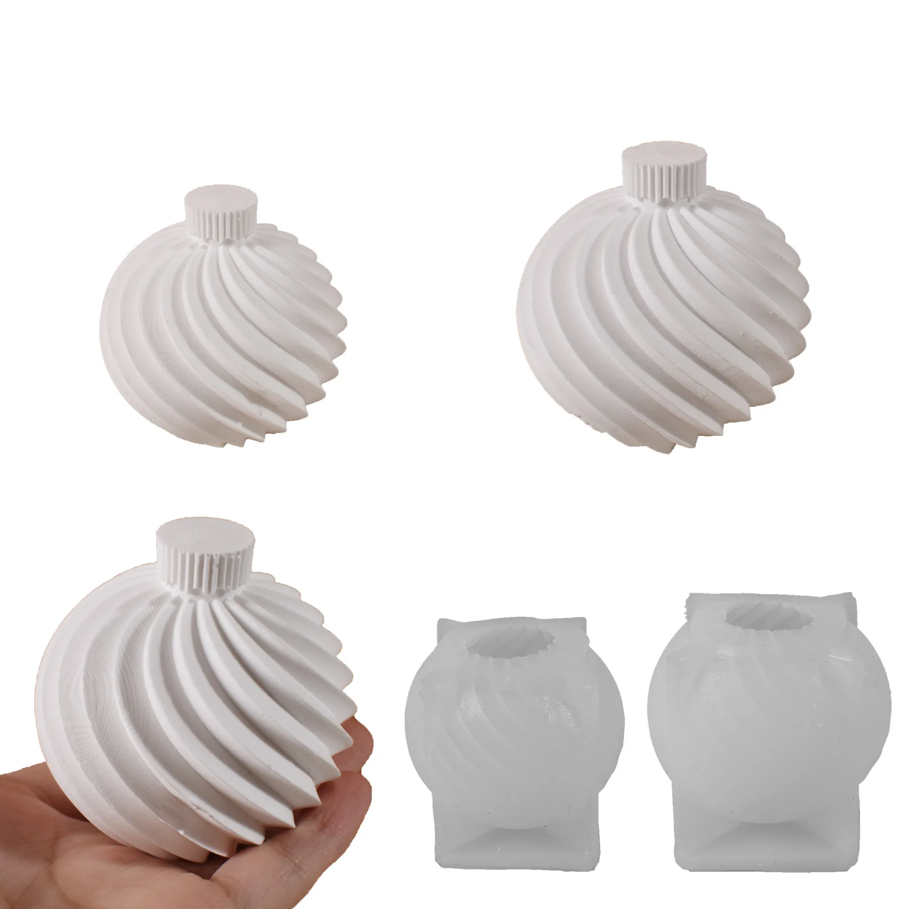 Spiral Striped Sphere Silicone Mold For Candle Making DIY Resin Plaster Craft 3D Geometric Aromatherapy Ornament