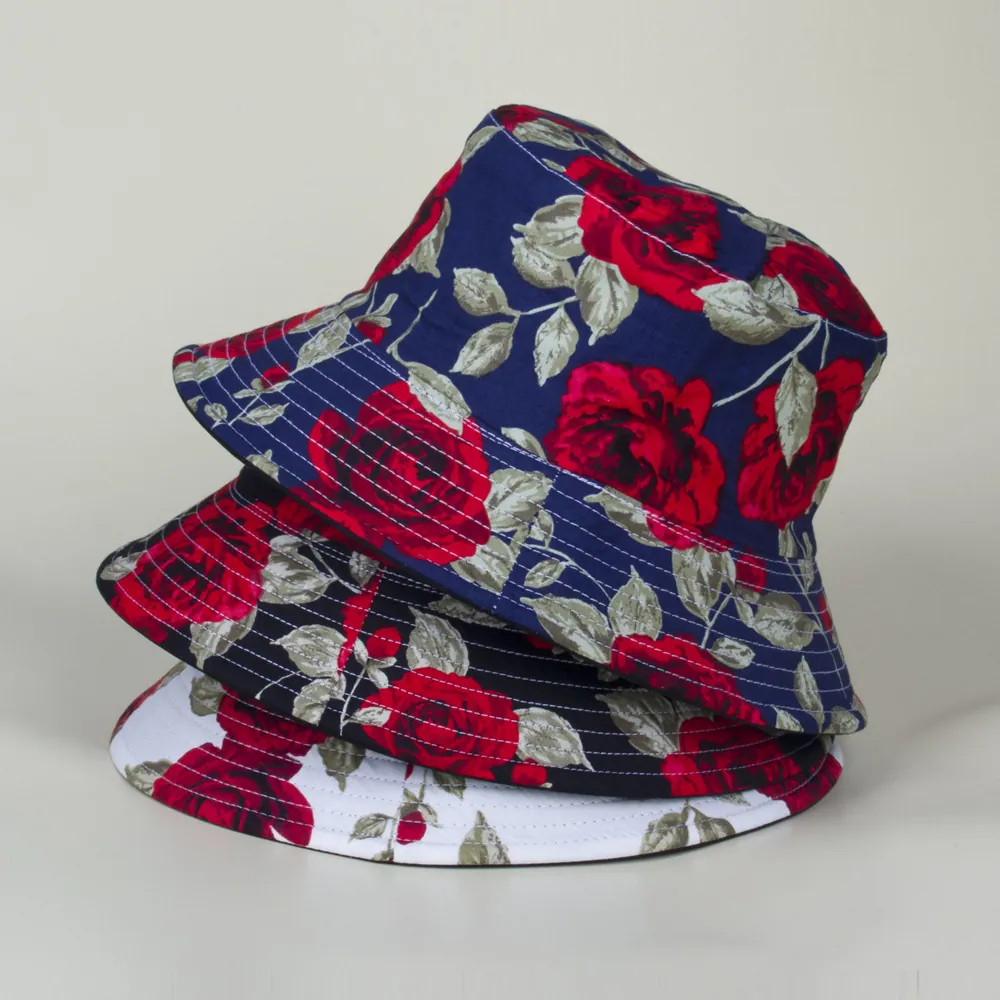Vintage Rose Floral Print Bucket Hat For Women Reversible Fabric Sun Hat Elegant Foldable Summer Outdoor Beach Protection Pot Hat