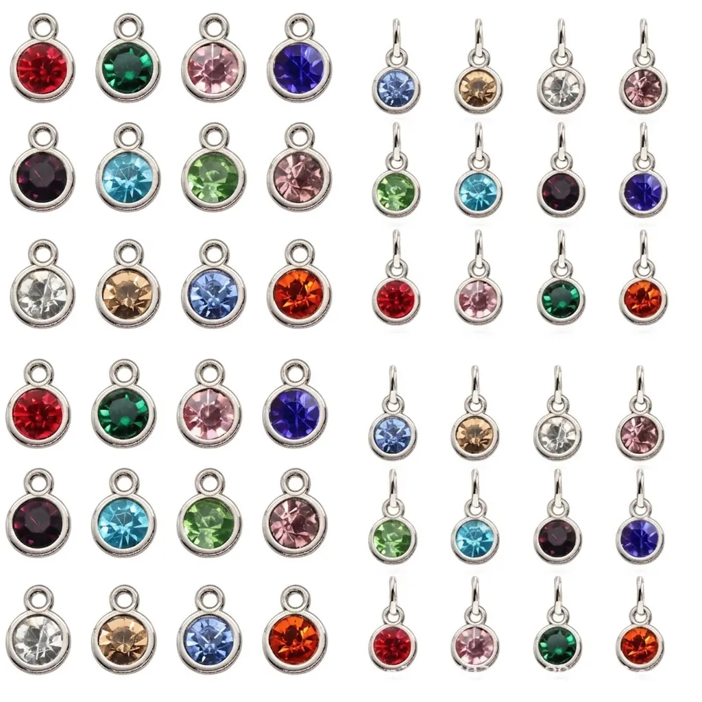 Round Birthstone Necklace Alloy Glass Rhinestone Pendant Twelve Month Anniversary Jewelry Gift For Women Elegant Simple