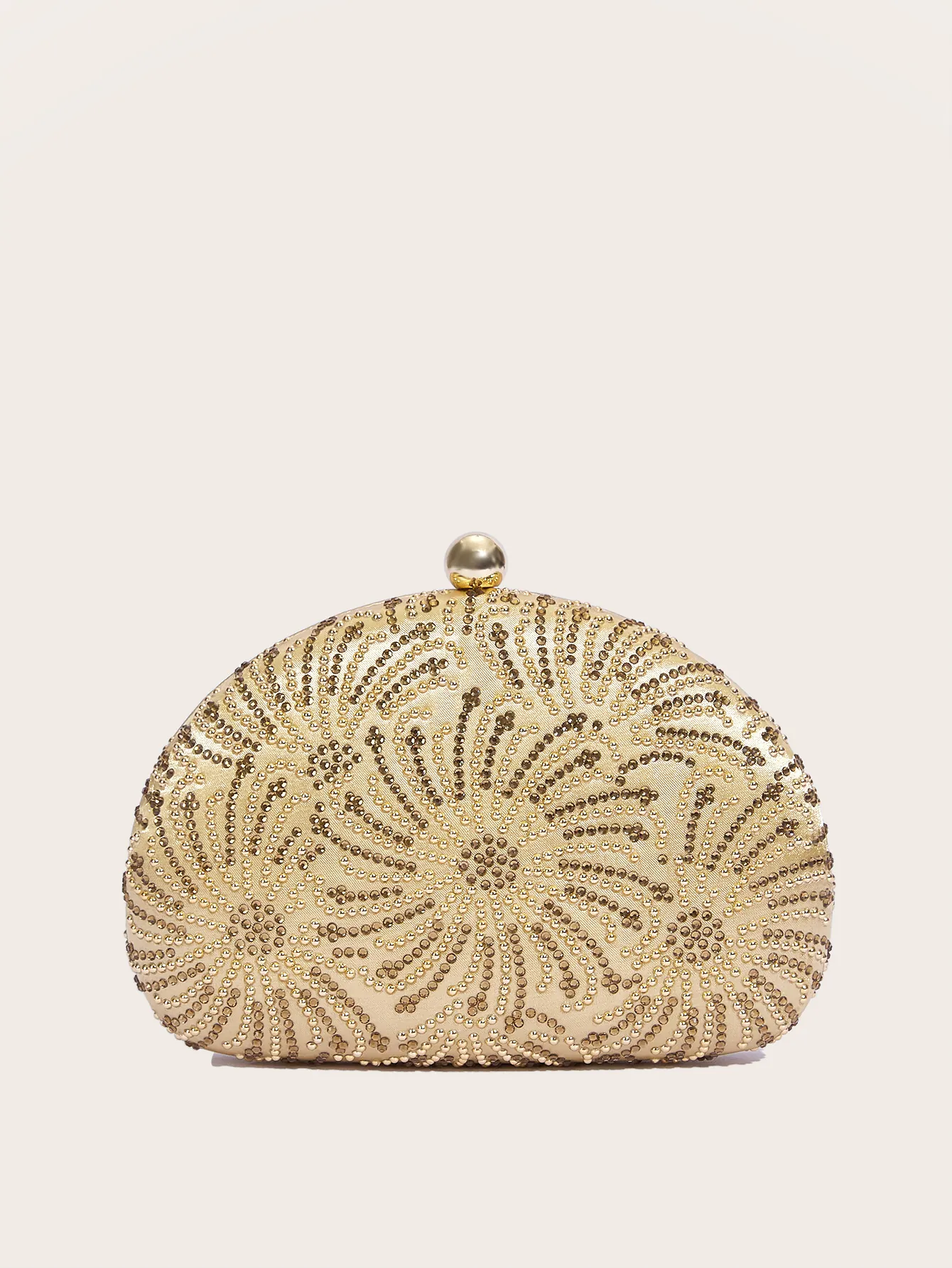 Elegant Evening Clutch Bag Shell Shape Rhinestone Sequin Spiral Pattern Metal Ball Lock Chain Strap Women Wedding Prom Party