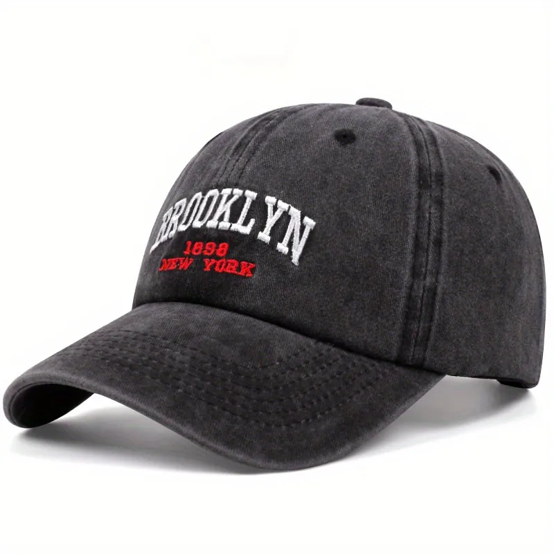 Vintage Washed Cotton Baseball Cap Brooklyn New York Embroidery Adjustable Curved Brim Retro Street Sunshade Hat