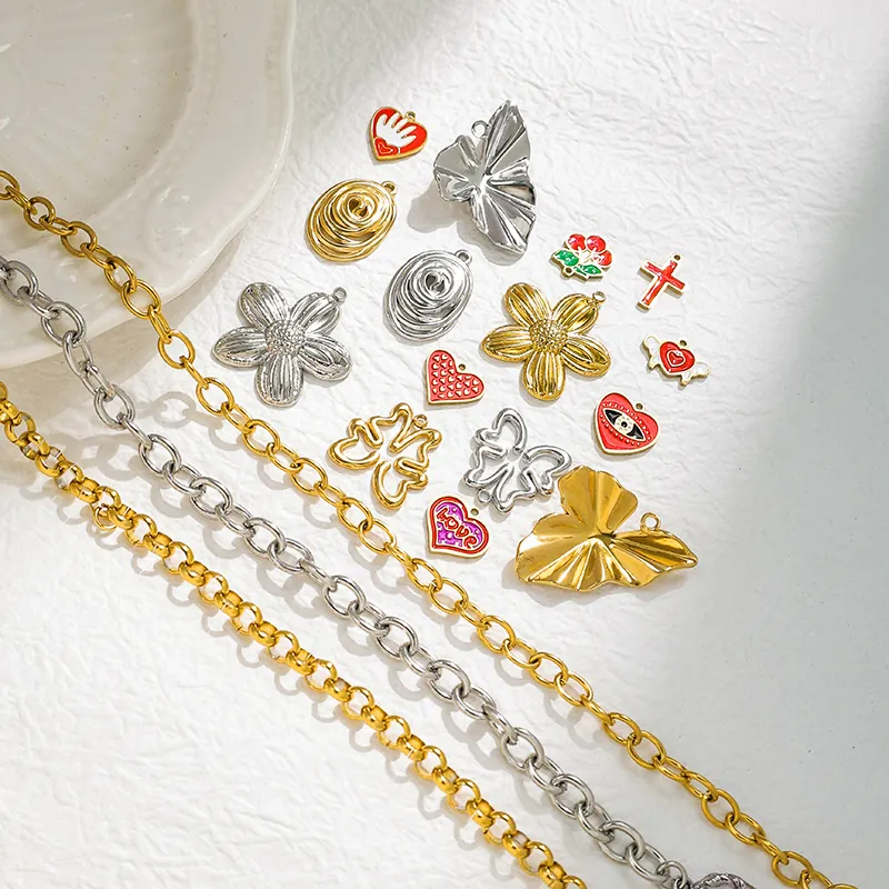 DIY Creazione Di Gioielli Ciondoli Acciaio Inossidabile Lega Smalto Per Collane Braccialetti Cuore Farfalla Foglia Fiore