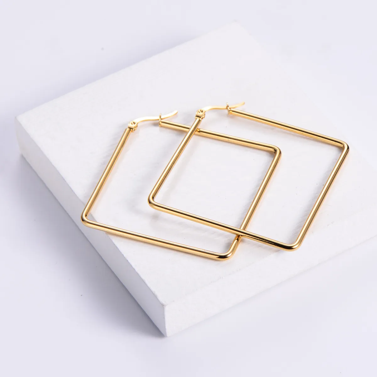 Square Hoop Earrings 18k Gold Plated Stainless Steel Geometric Polished Minimalist Modern Fashion Jewelry For Women