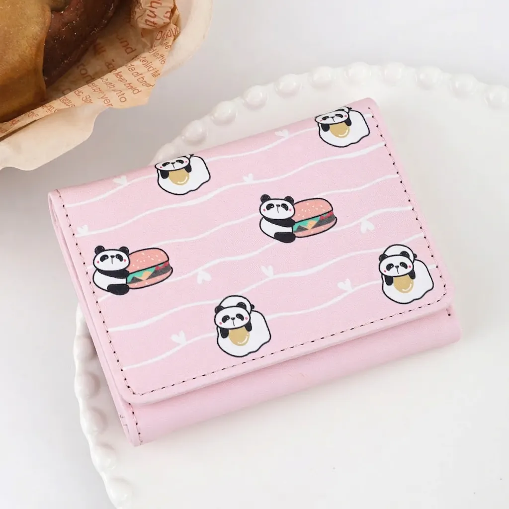 Süße Cartoon Panda Print Kurze Brieftasche PU Leder Dreifach Gefaltet Münzbörse Multi Kartenschlitze Für Frauen