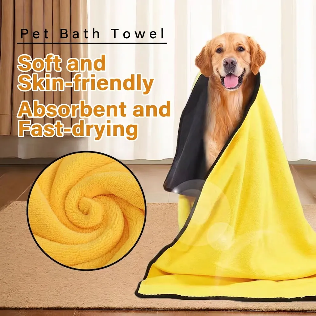 Super Absorbent Pet Bath Towel Thickened Microfiber Coral Fleece Quick Drying Soft Fabric Cloak For Dogs And Cats
