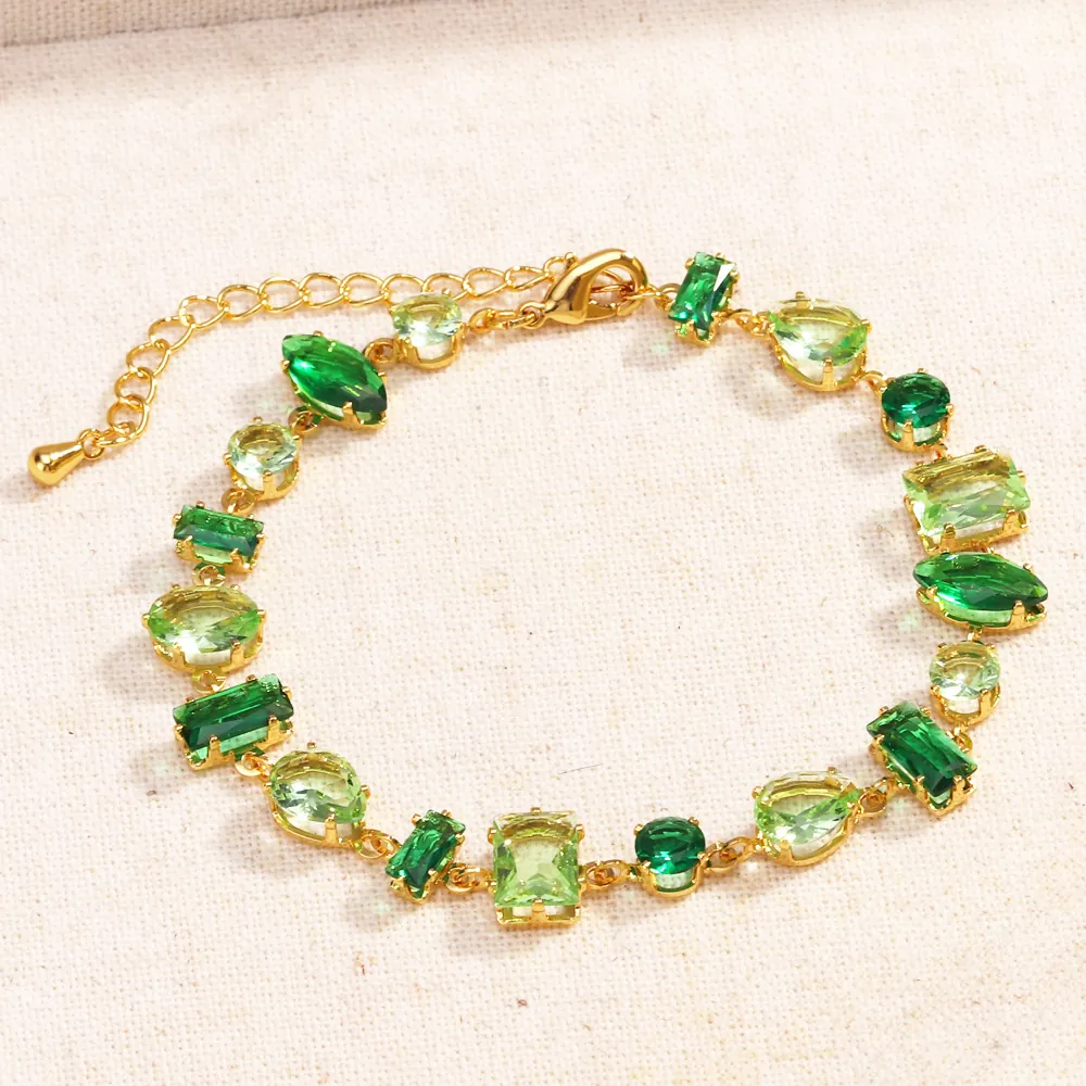 Colorful Zircon Bracelet For Women Alloy Fashion Jewelry With Adjustable Chain Multiple Cut Shape Stones Elegant Gift
