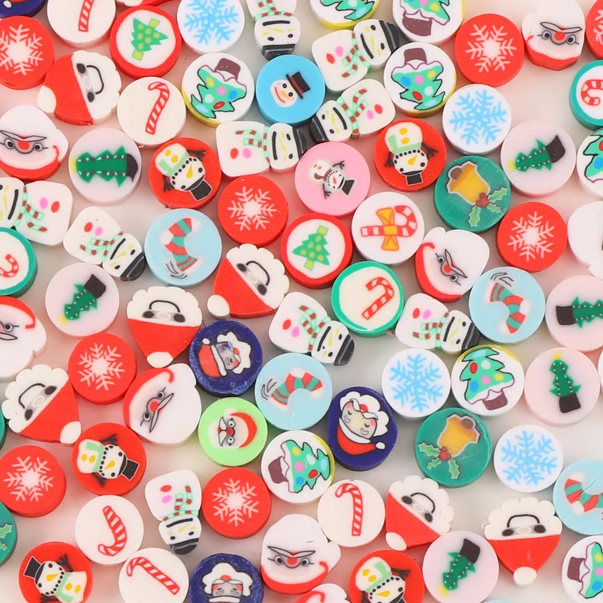 Christmas Polymer Clay Beads Mixed Santa Claus Snowman Christmas Tree Candy Cane Spacer Beads DIY Jewelry Making Crafts