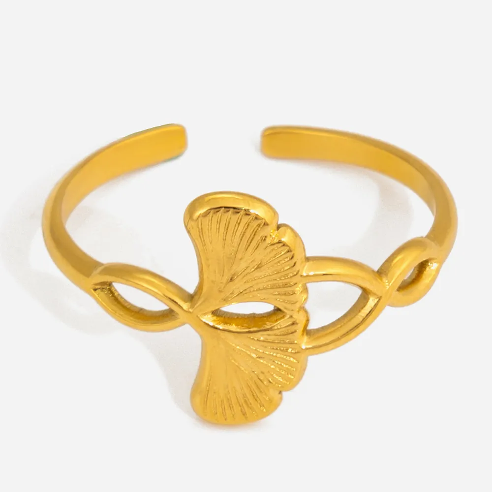 Anelli in Acciaio Inossidabile Aperto Regolabile Foglia Farfalla Stella Luna Oro Elegante Minimalista Gioielli a Tema Natura Donna
