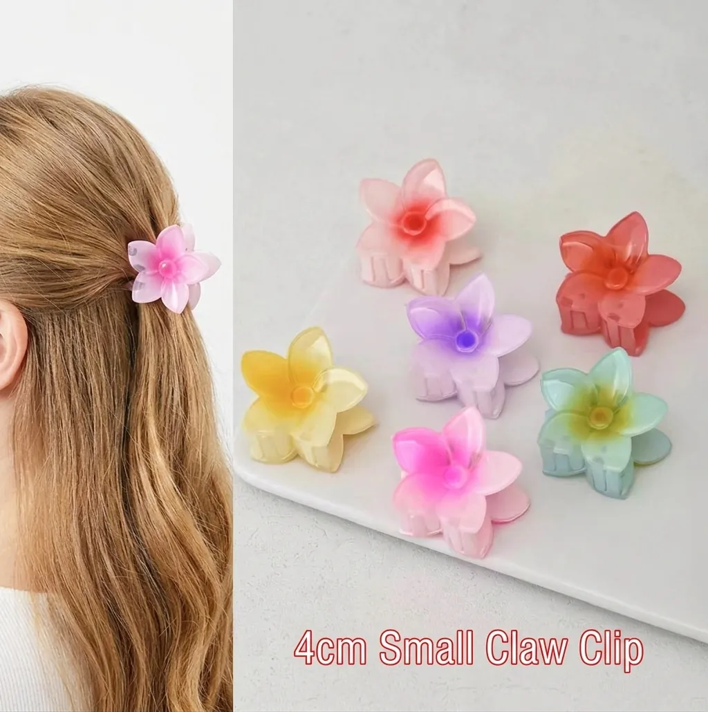 Flower Hair Claw Clips Plastic Resin Gradient Color Frosted Translucent Elegant Styling Accessories For Women Girls