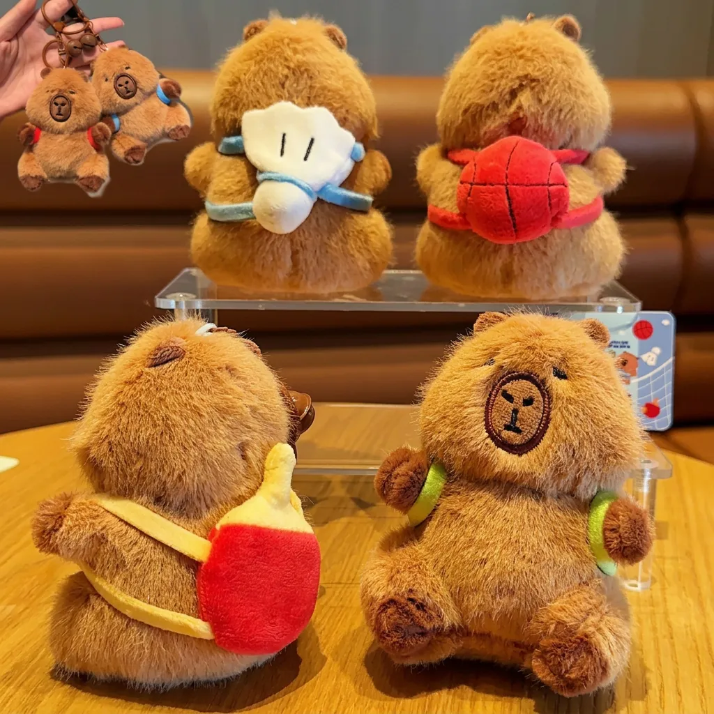 Cute Capybara Plush Keychain Cartoon Animal Pendant With Mini Sports Backpack Soft Stuffed Toy For Bag Accessory