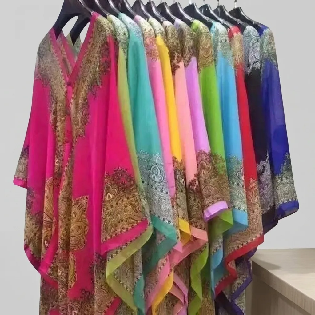 Women Bohemian Polyester Printed Shawl With Artificial Pearl Retro Paisley Butterfly Sun Protection Beach Wrap Cover Up