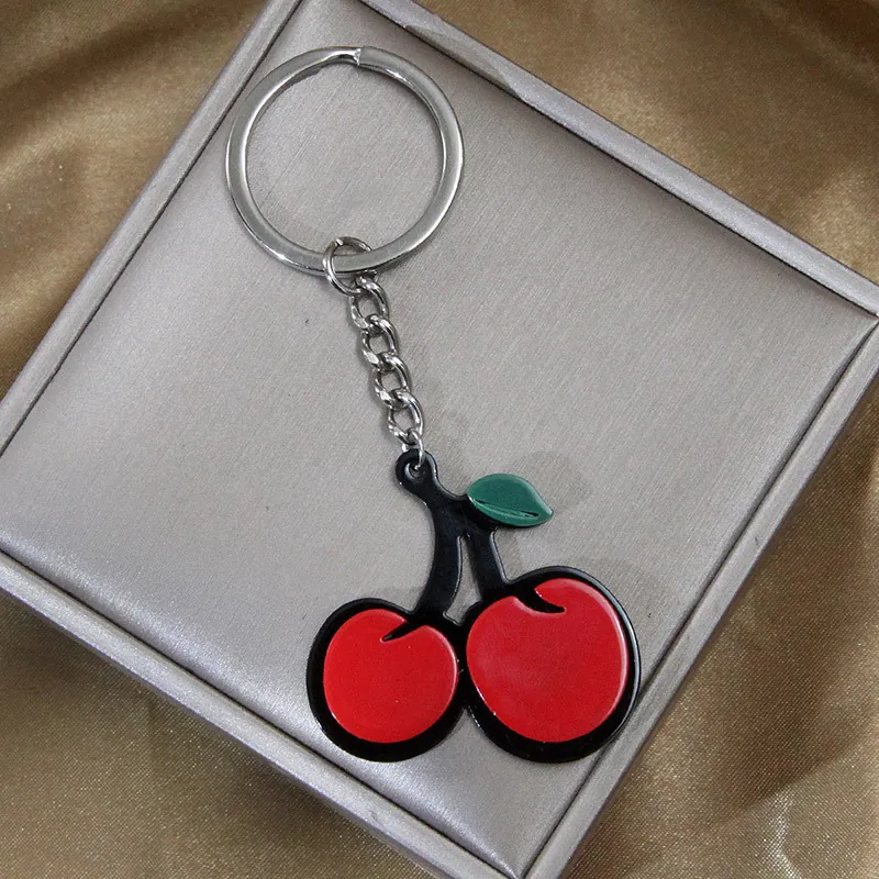 Portachiavi A Forma Di Ciliegia Moda Dolce Ciondolo Per Borsa Di Frutta Con Anello In Acciaio Inossidabile Per Donne Ragazze