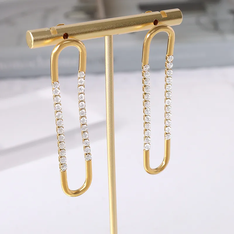 French Minimalist Titanium Steel U-Shaped Geometric Zirconia Inlaid 18K Gold Plated Hoop Earrings For Women Fashion Jewelry