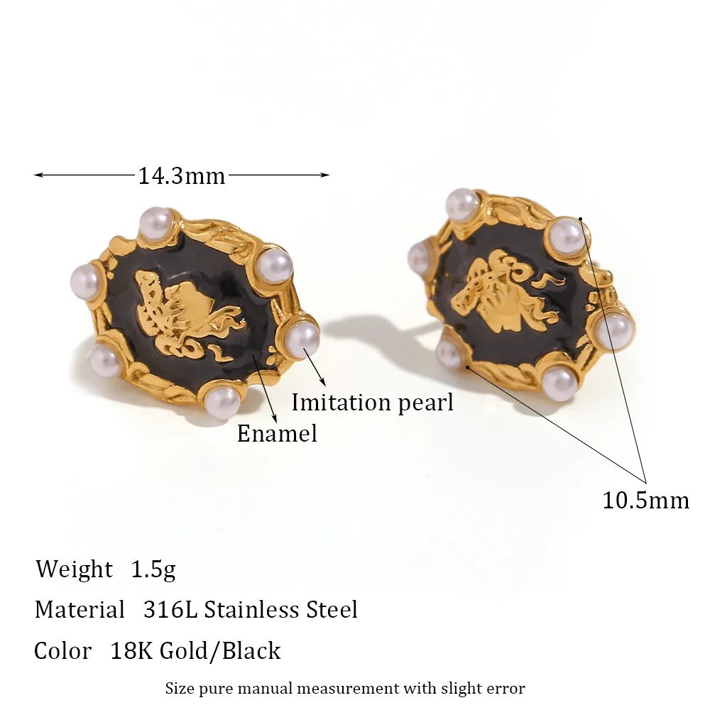 Vintage 18K Vergoldete Edelstahl Ohrstecker Für Damen Geometrisch Quadrat Emaille Künstliche Perle Schmetterling Herz Strass Modeschmuck Geschenk