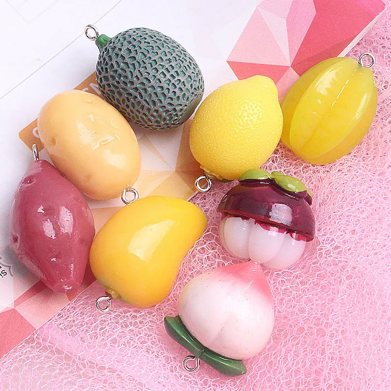 Stereoscopic Simulation Fruit Vegetable Charms Resin Miniature Pendants DIY Jewelry Making Phone Case Decor Realistic