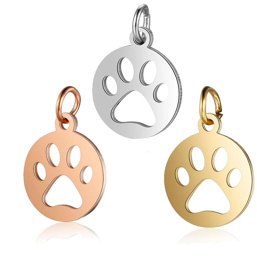 Pendente Zampa Di Cane Svuotato Acciaio Inossidabile Lucidato A Specchio DIY Creazione Gioielli Stile Amanti Animali