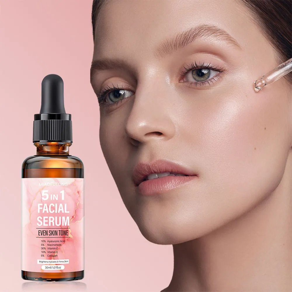 MIAOFUTONG 5 In 1 Face Serum Vitamin C Vitamin E Hyaluronic Acid Niacinamide Collagen Brightening Moisturizing Skin Essence
