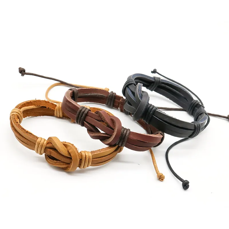 Handmade Braided Leather Bracelet With Alloy Infinity Knot Retro Punk Adjustable Wax Rope Jewelry For Men Women