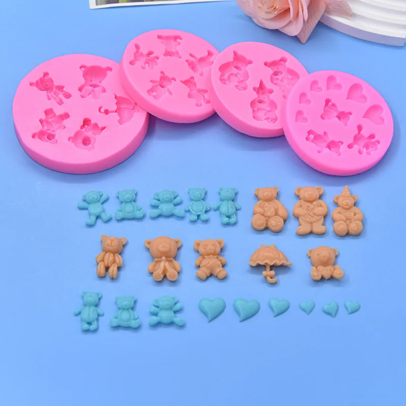 Bär Herz Silikonform Für DIY Tortendeko Fondant Schokolade Süßigkeiten Handgemachte Seife Werkzeug Rosa Flexibel