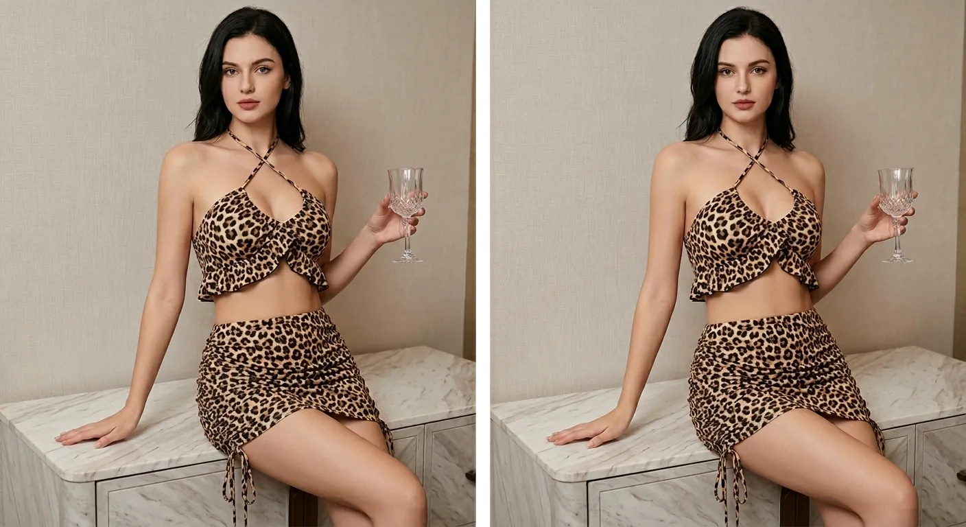 Sexy Leopard Print Lingerie Halter Neck Top And Drawstring Ruched Mini Skirt Clubwear Costume For Women