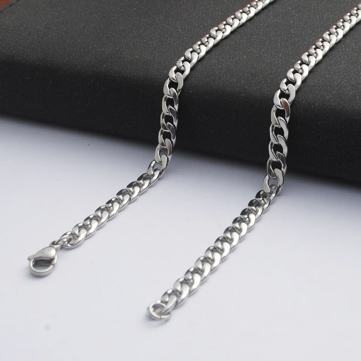 Stainless Steel Cuban Link Chain Necklace Classic Curb Chain DIY Jewelry Making Accessories Punk Hip Hop Lobster Clasp