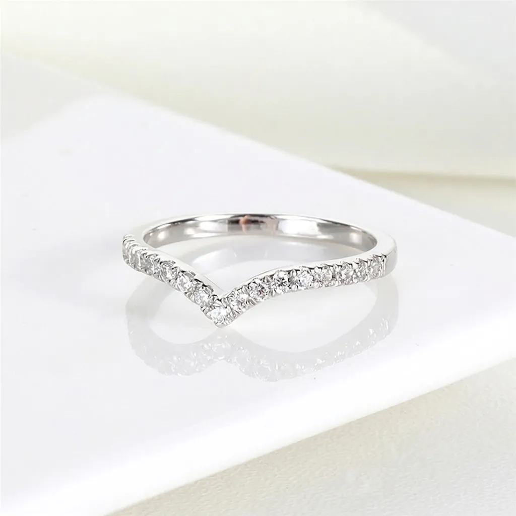 925 Sterling Silver V Shaped Chevron Ring Pavé Cubic Zirconia Stackable Minimalist Fine Jewelry For Women