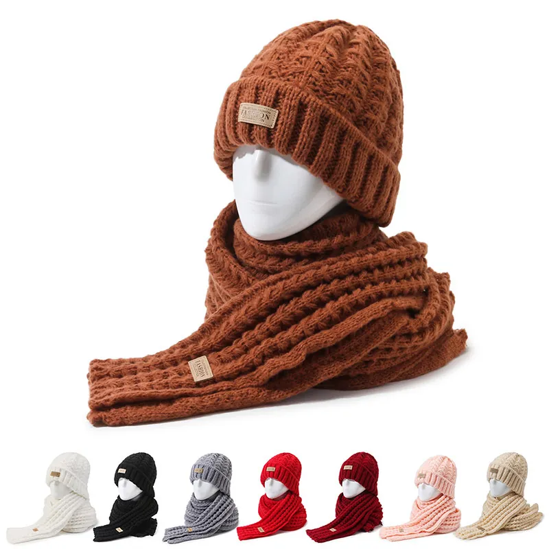 Berretto In Maglia E Sciarpa Spessa Maglia A Trecce Inverno Caldo Colore Solido Versatile Morbido All'aperto Per Donne Uomini