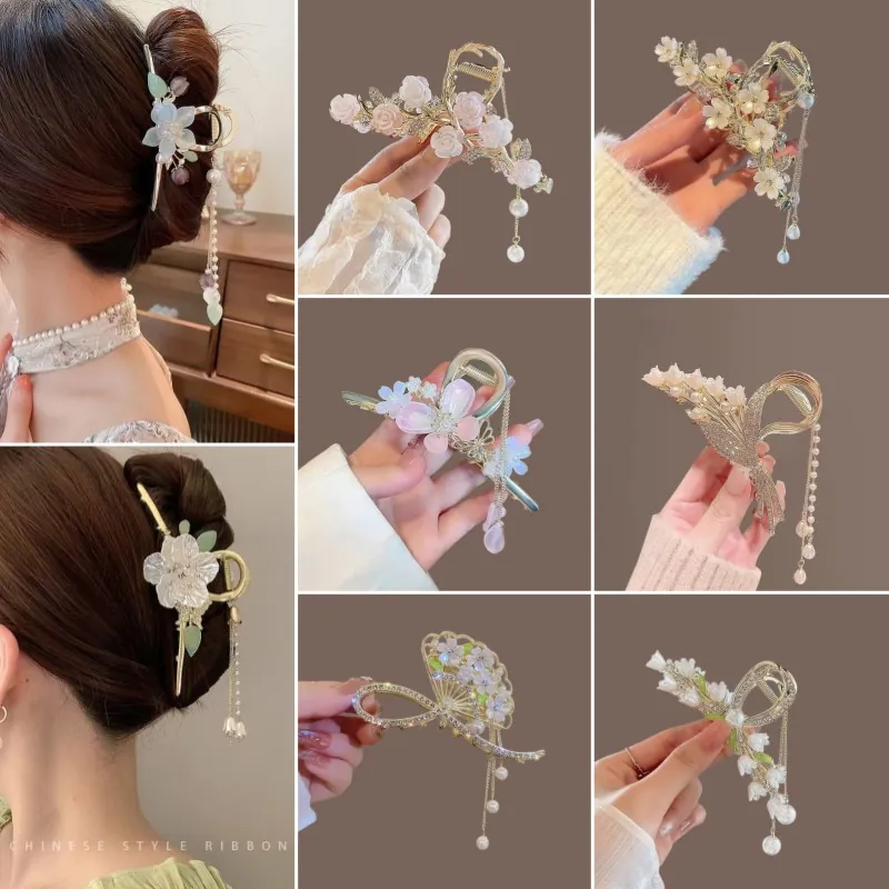Bloem Haarklem Van Legering Met Strass En Kunstparels Lange Kwast Vintage Lelietje-van-dalen Haarklem Dames Elegant