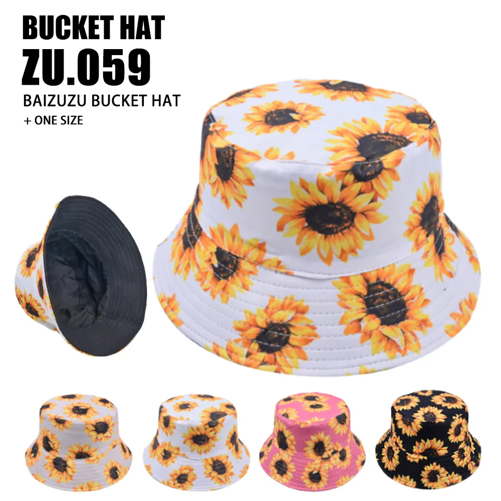 Καπέλο Bucket Με Τύπωμα Ηλίανθου Βαμβακερό Διπλής Όψης Αντηλιακή Προστασία Μεγάλο Γείσο Καλοκαίρι Υπαίθρια Ταξίδια Μόδα Για Γυναίκες