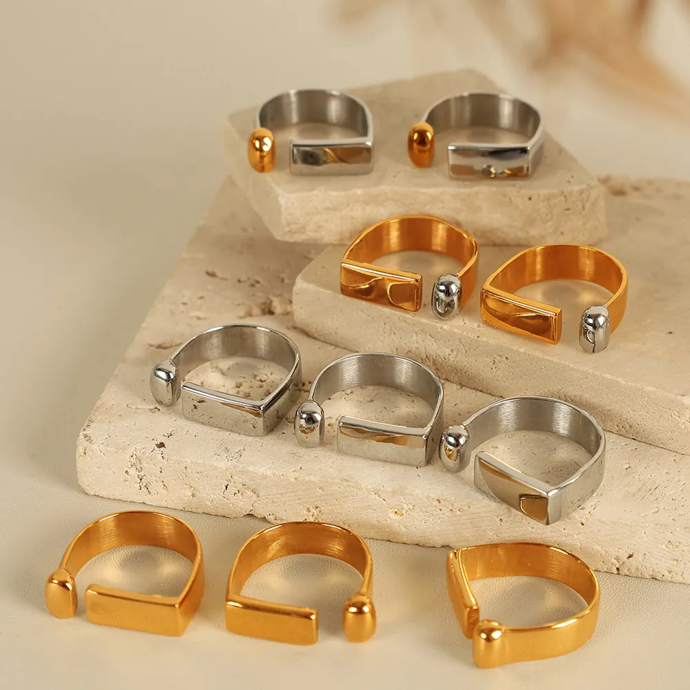 Minimalist Stainless Steel Open Ring For Women 18K Gold Silver Plated Geometric Adjustable Finger Ring Trendy Jewelry Gift