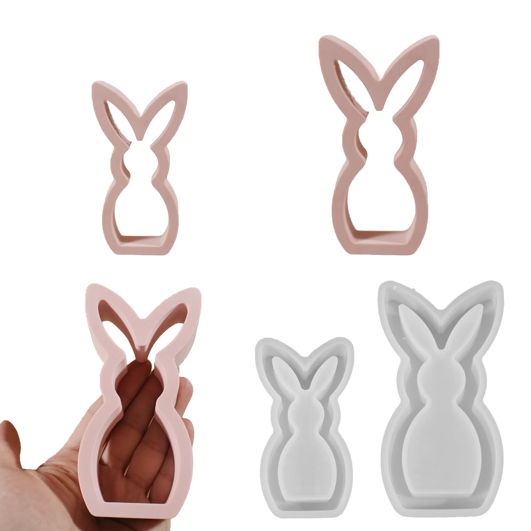 Moule En Silicone Silhouette De Lapin Évidé Bricolage Bougie Savon Résine Plâtre Outil De Coulée Décoration De Pâques