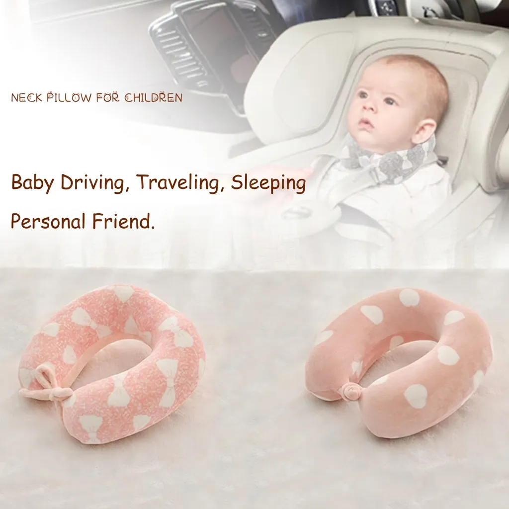 U-Shaped Neck Pillow Memory Foam Slow Rebound Travel Head Support For Baby Toddler Kids Car Seat Heart Bow Print Velvet Portable