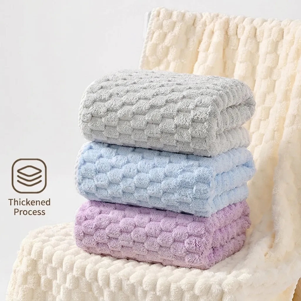 Microfiber Bath Towels And Hair Drying Cap Soft Absorbent Quick Dry Cloud Grid Waffle Weave Home Bathroom Washcloths