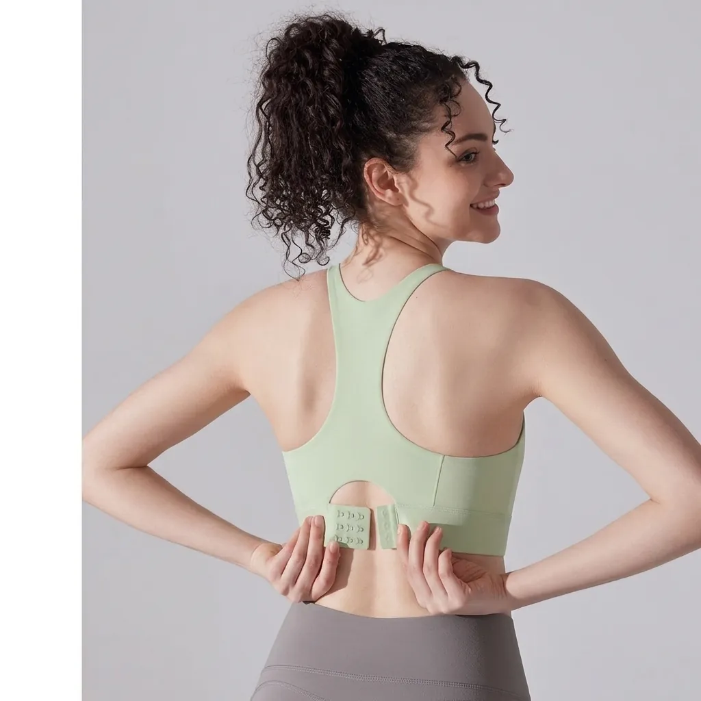 Soutien-Gorge de Sport à Fort Impact pour Femmes Dos Nageur Fermeture au Dos Sans Couture Débardeur de Yoga Antichoc Push Up Fitness