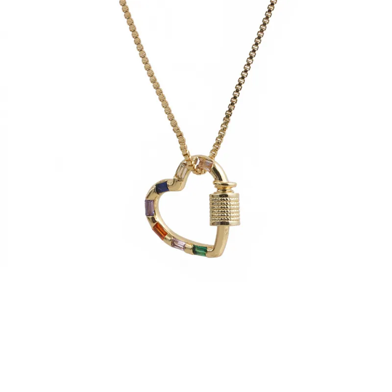 Collier En Cuivre À La Mode Avec Pendentif Mousqueton À Vis En Zircon Coloré Main De Hamsa Croix Cœur Étoile Carré Bijoux Géométriques