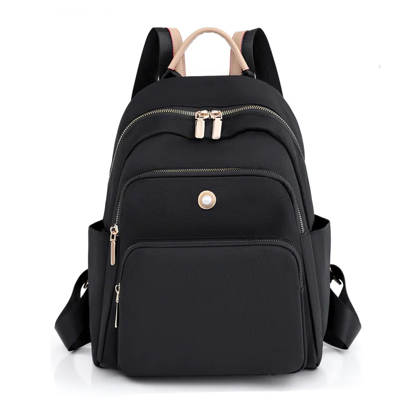 Zaino Da Donna Moda Nylon Resistente All'acqua Tasche Multiple Grande Capacità Pendolarismo Viaggio Scuola Con Decoro Künstliche Perle