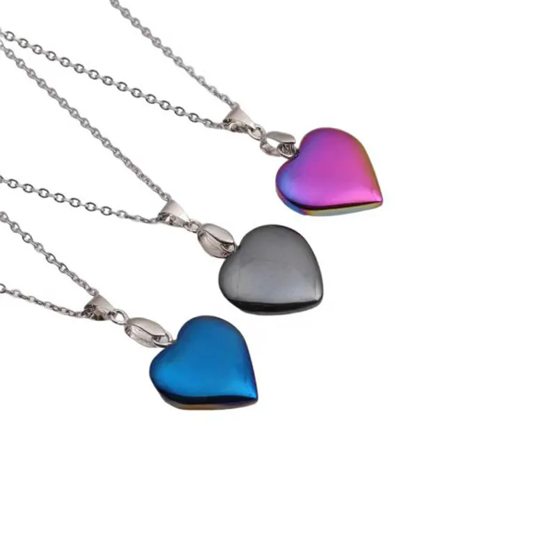 Collier Pendentif Coeur Avec Chaîne En Acier Inoxydable Et Pierre Hématite Bijoux Mode Pour Femmes Et Hommes